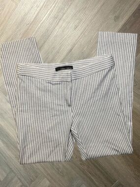 Amanda Chelsea Striped Cropped Ankle Straight Leg Pants Womens 2 Gray White Work